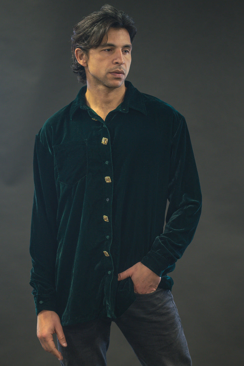 Green Velvet Shirt L / Glow