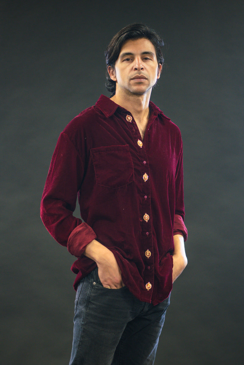 red velvet dress shirt mens Barry. Wang Burgundy Floral Dress Shirt for Men Business Casual Long Sleeve Shirt, S