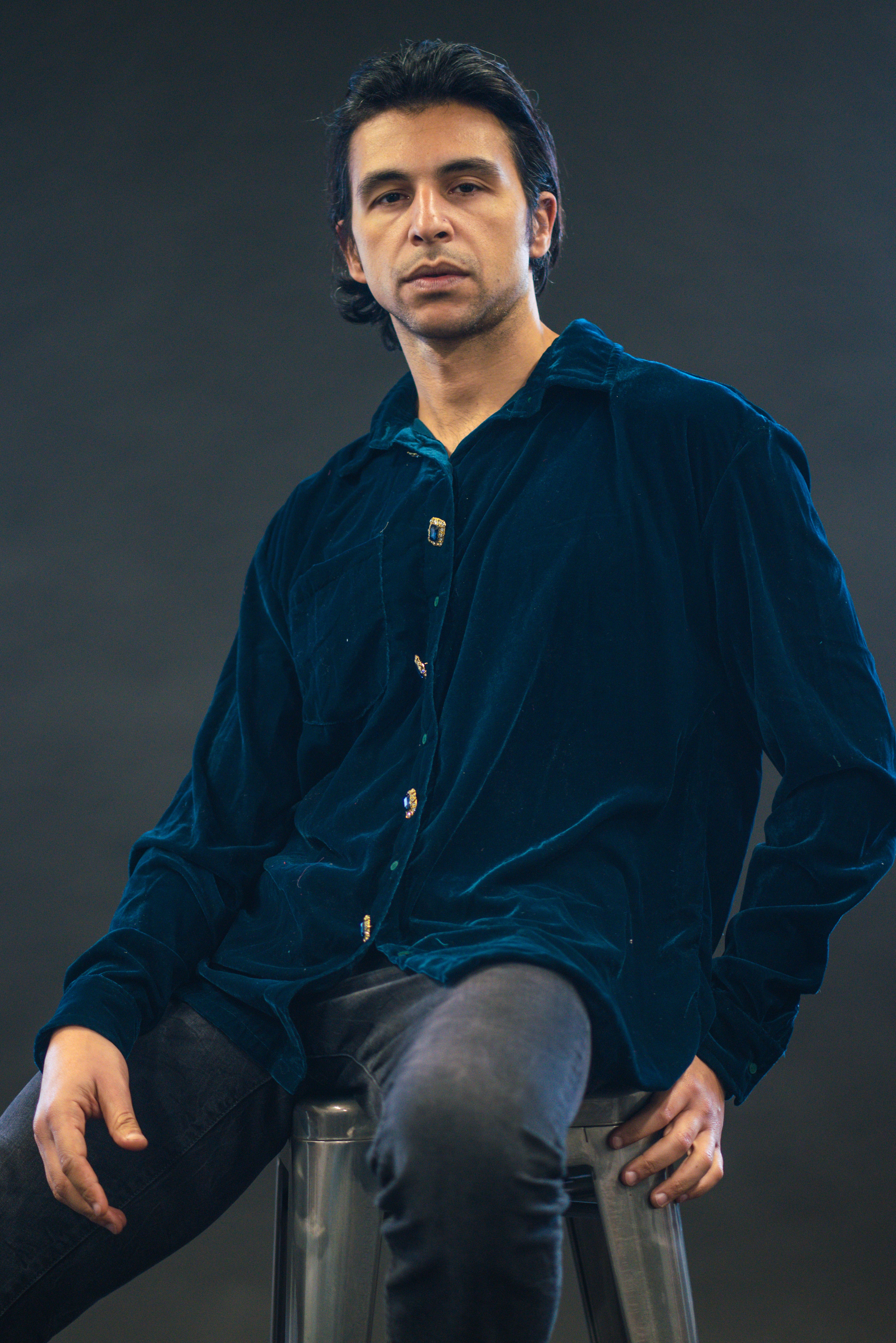 velvet dress shirt Teal Velvet Shirt Hope / L
