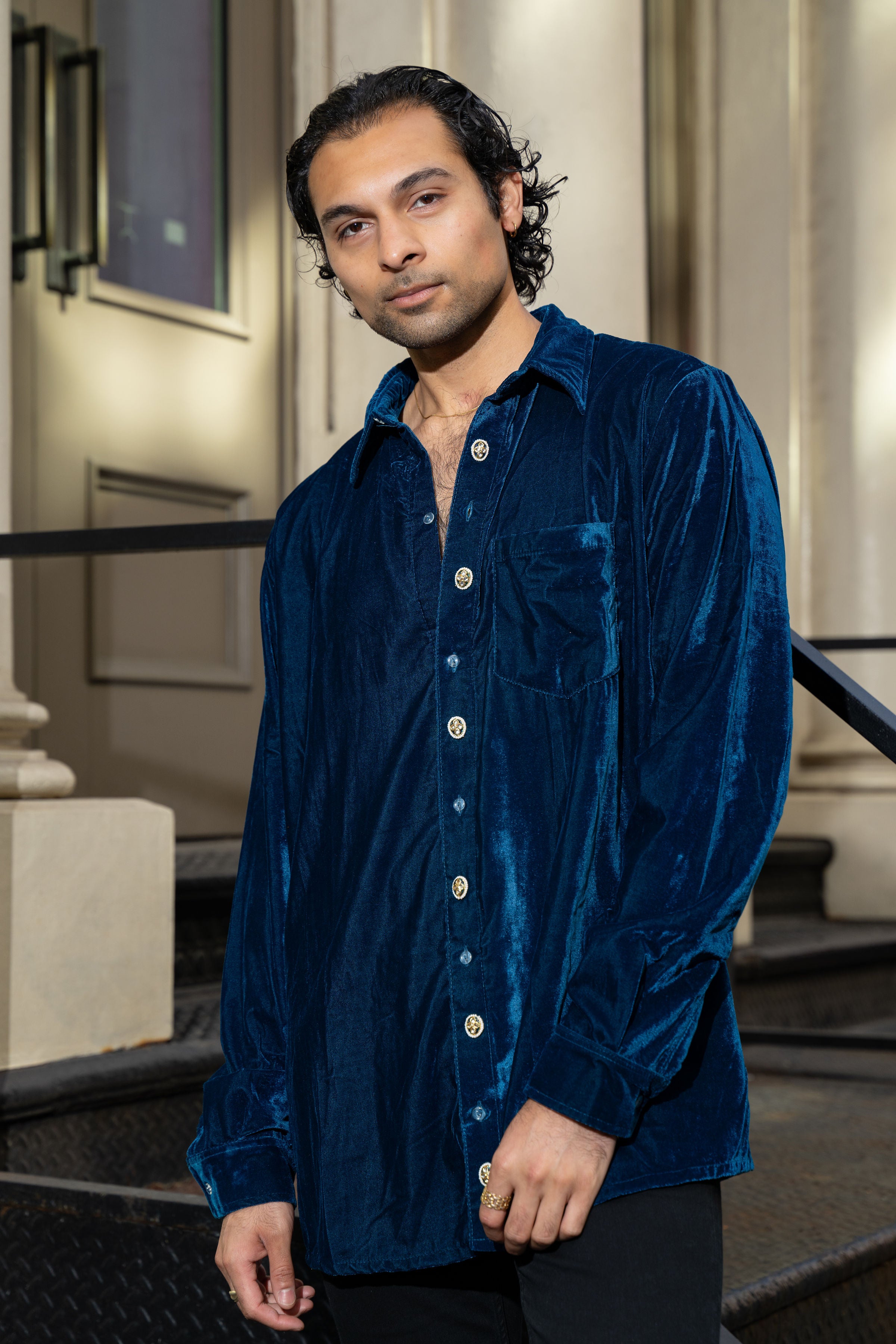 Teal Velvet Shirt Pearl / L Teal Velvet Shirt Pearl / L