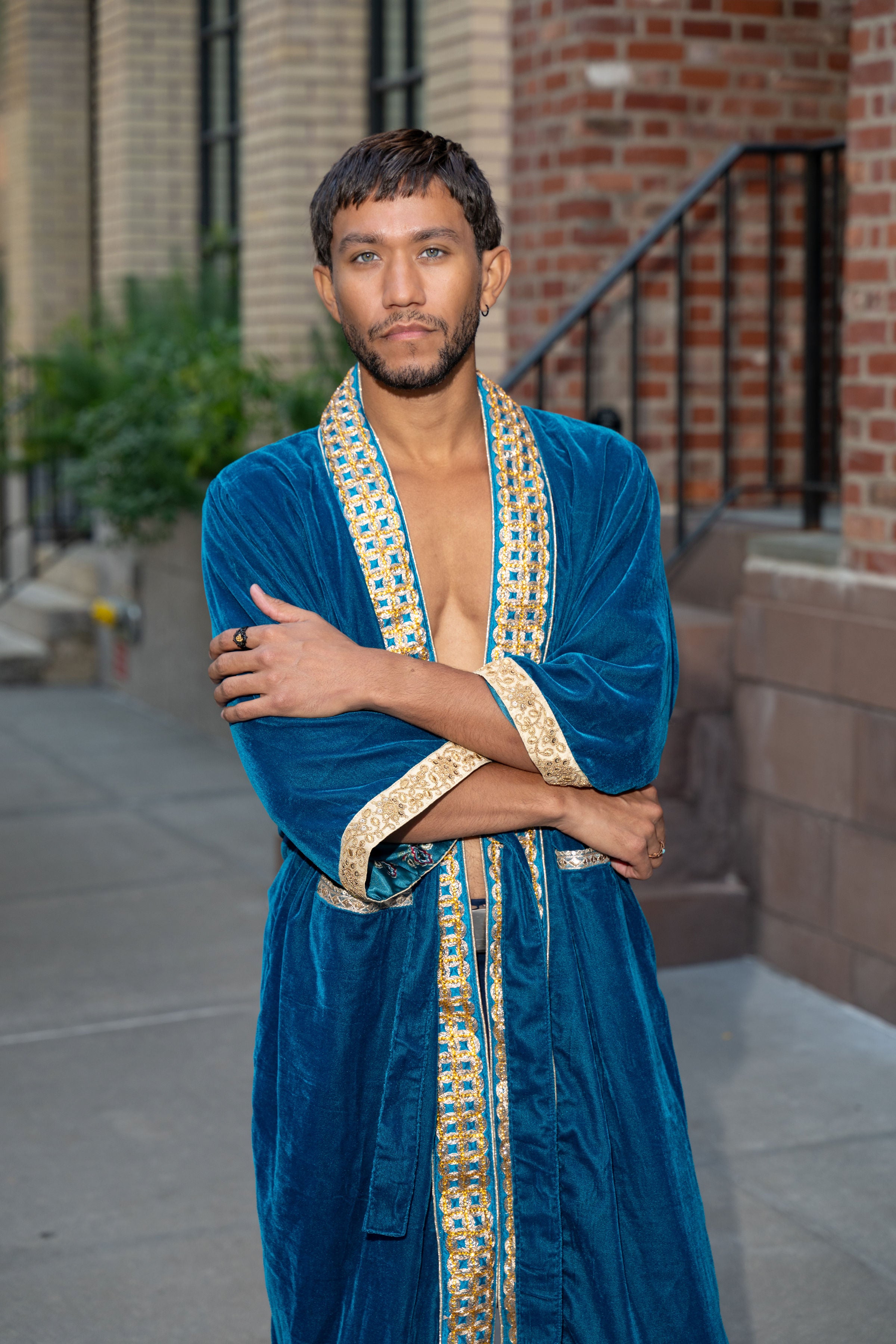 Teal Velvet Kimono - Sky