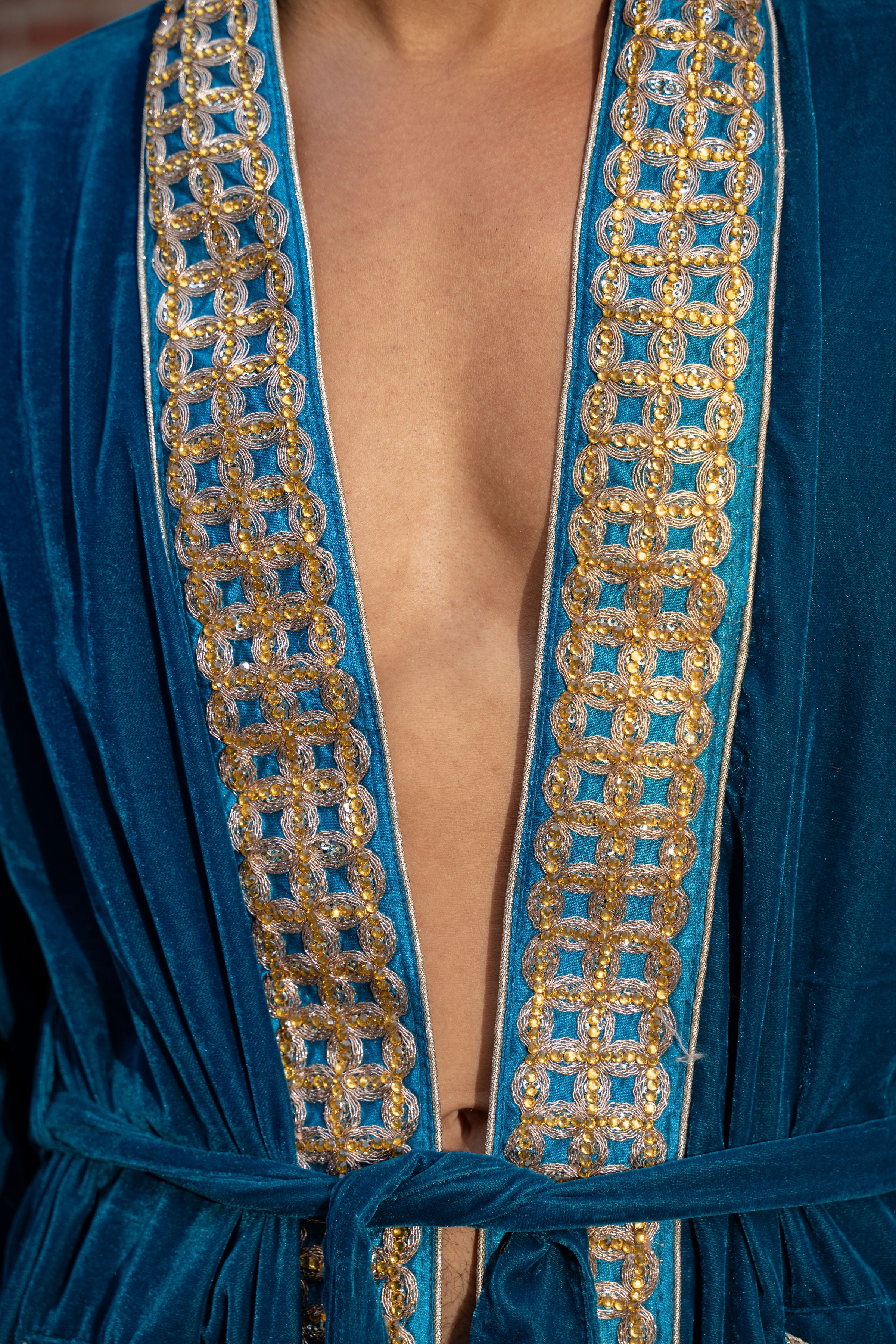 Teal Velvet Kimono - Sky