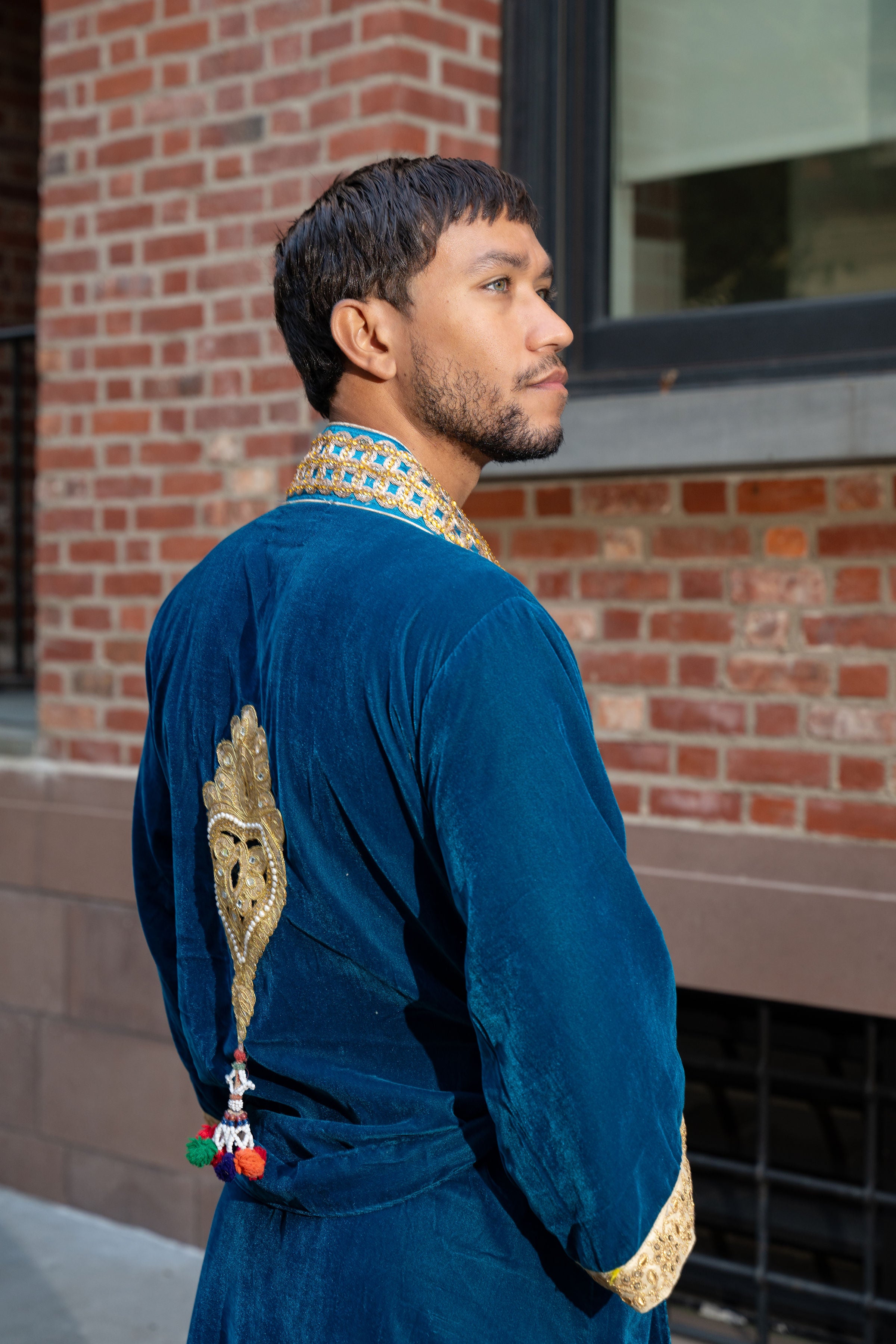 Teal Velvet Kimono - Sky