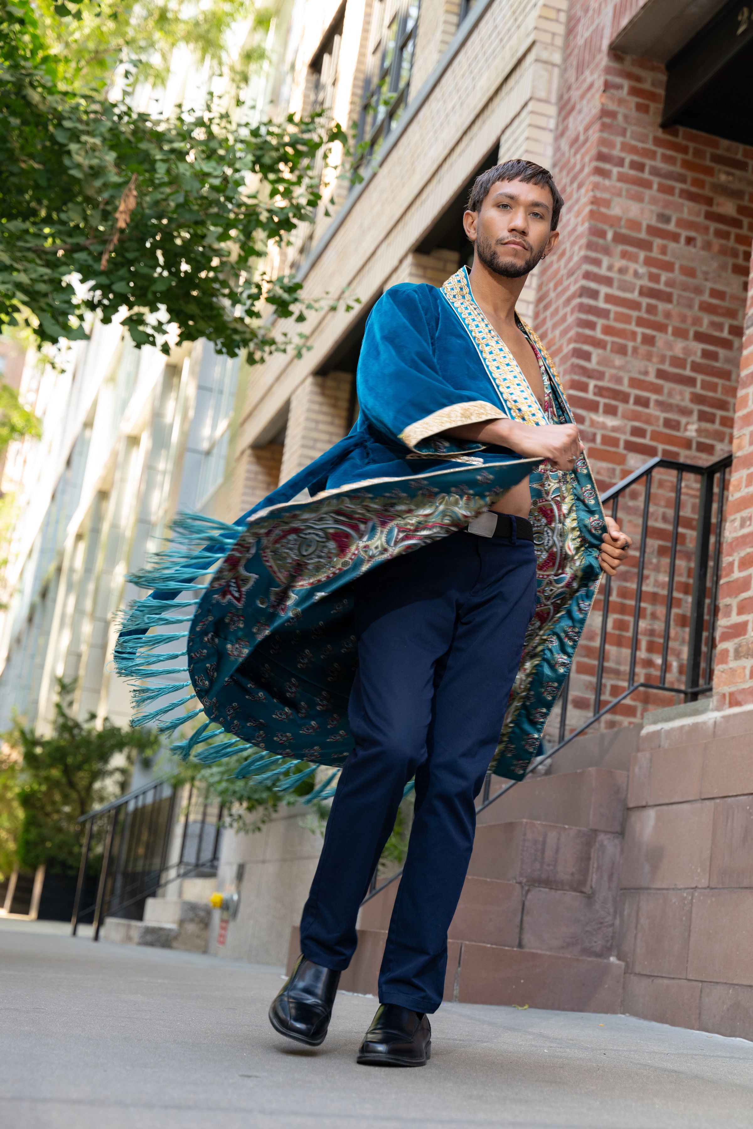 Teal Velvet Kimono - Sky