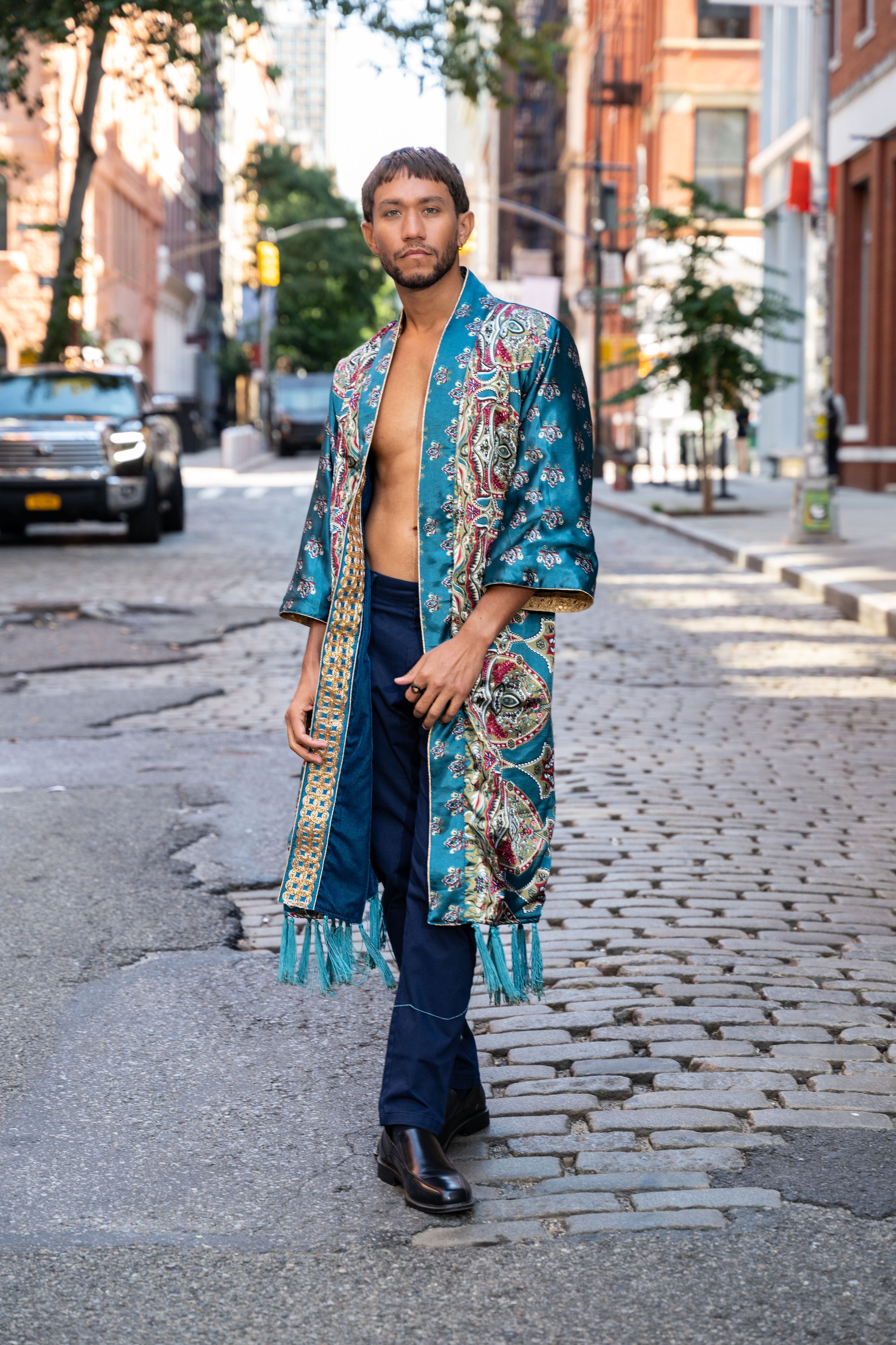 Teal Velvet Kimono - Sky