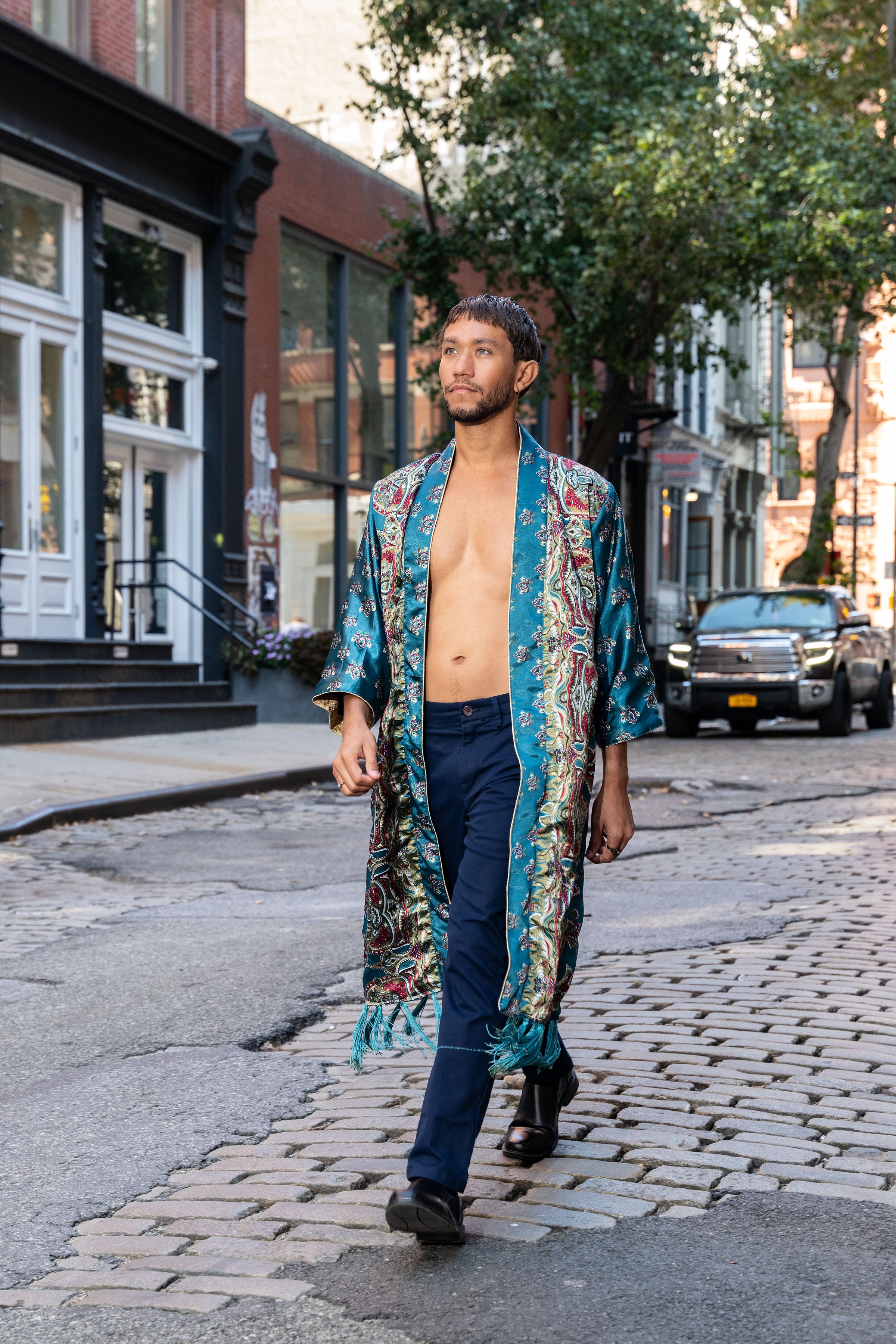 Teal Velvet Kimono - Sky