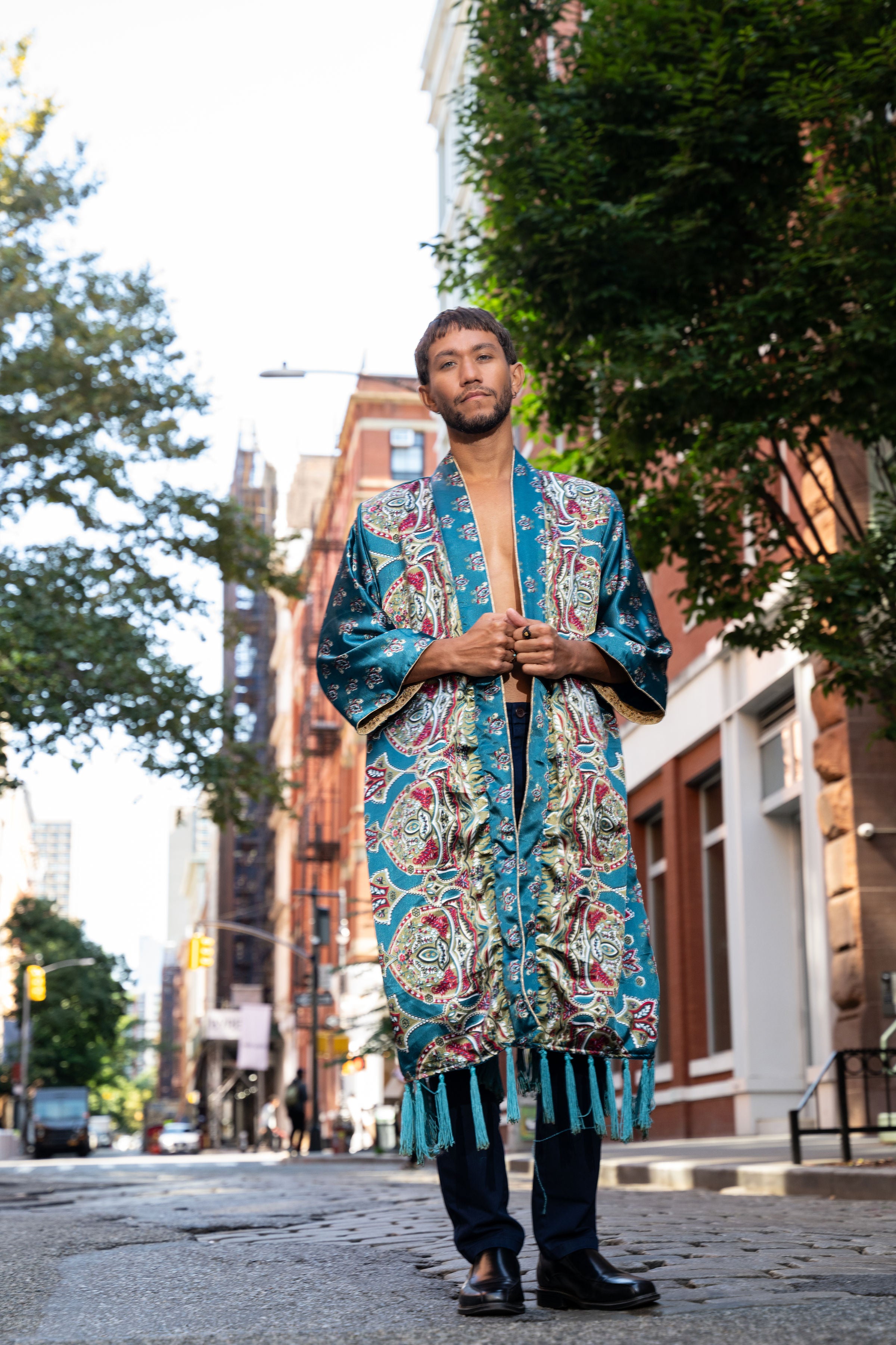 Teal Velvet Kimono - Sky