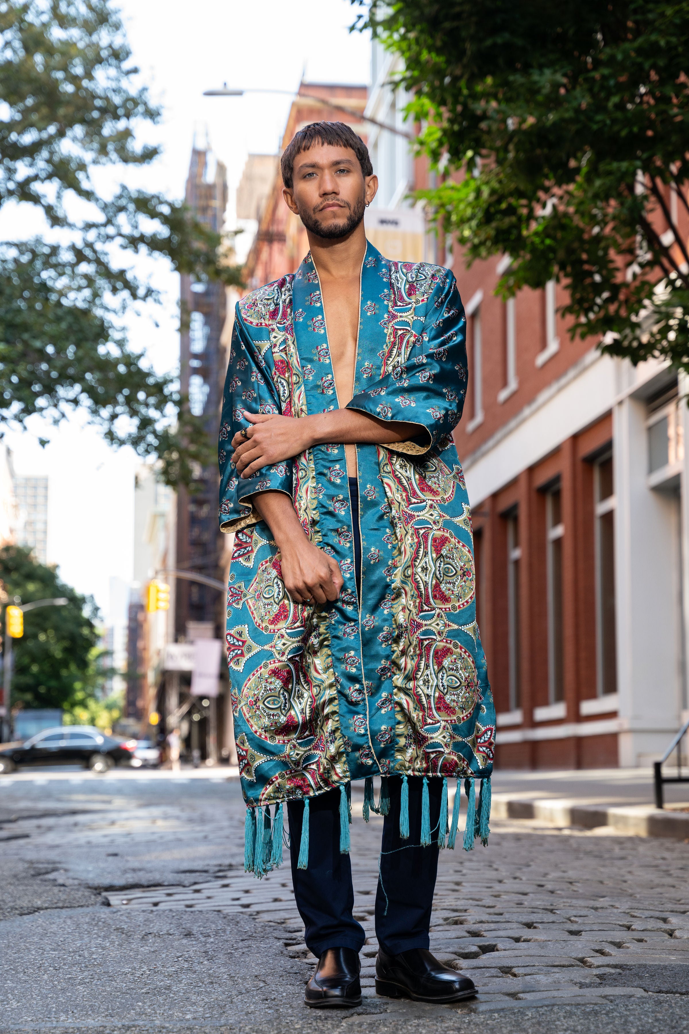 Teal Velvet Kimono - Sky