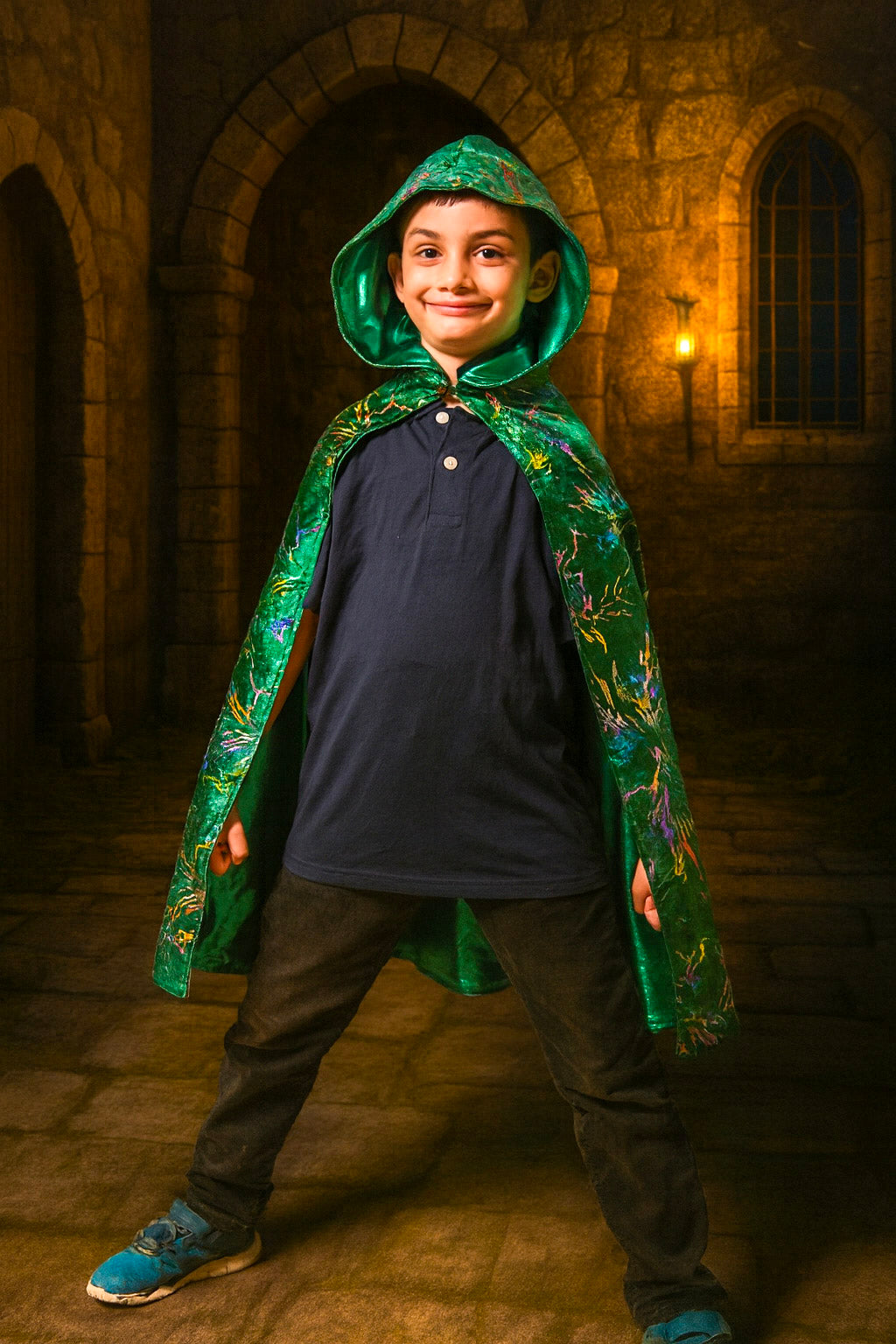 Reversible Kids Wizard Cape and Glowing Wand