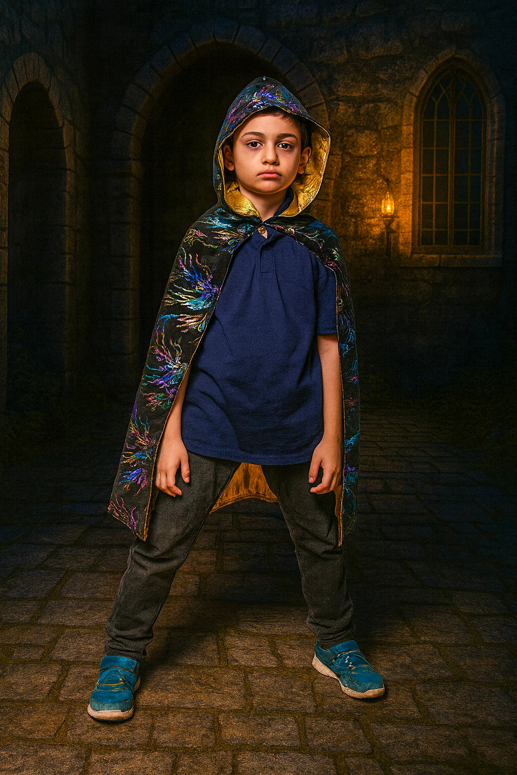 Reversible Kids Wizard Cape and Glowing Wand