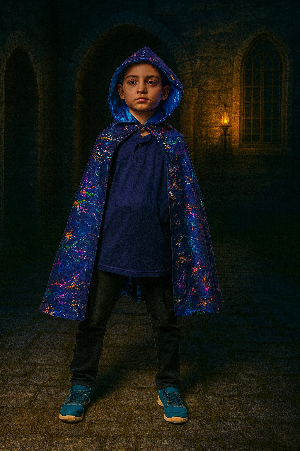 Reversible Kids Wizard Cape and Glowing Wand