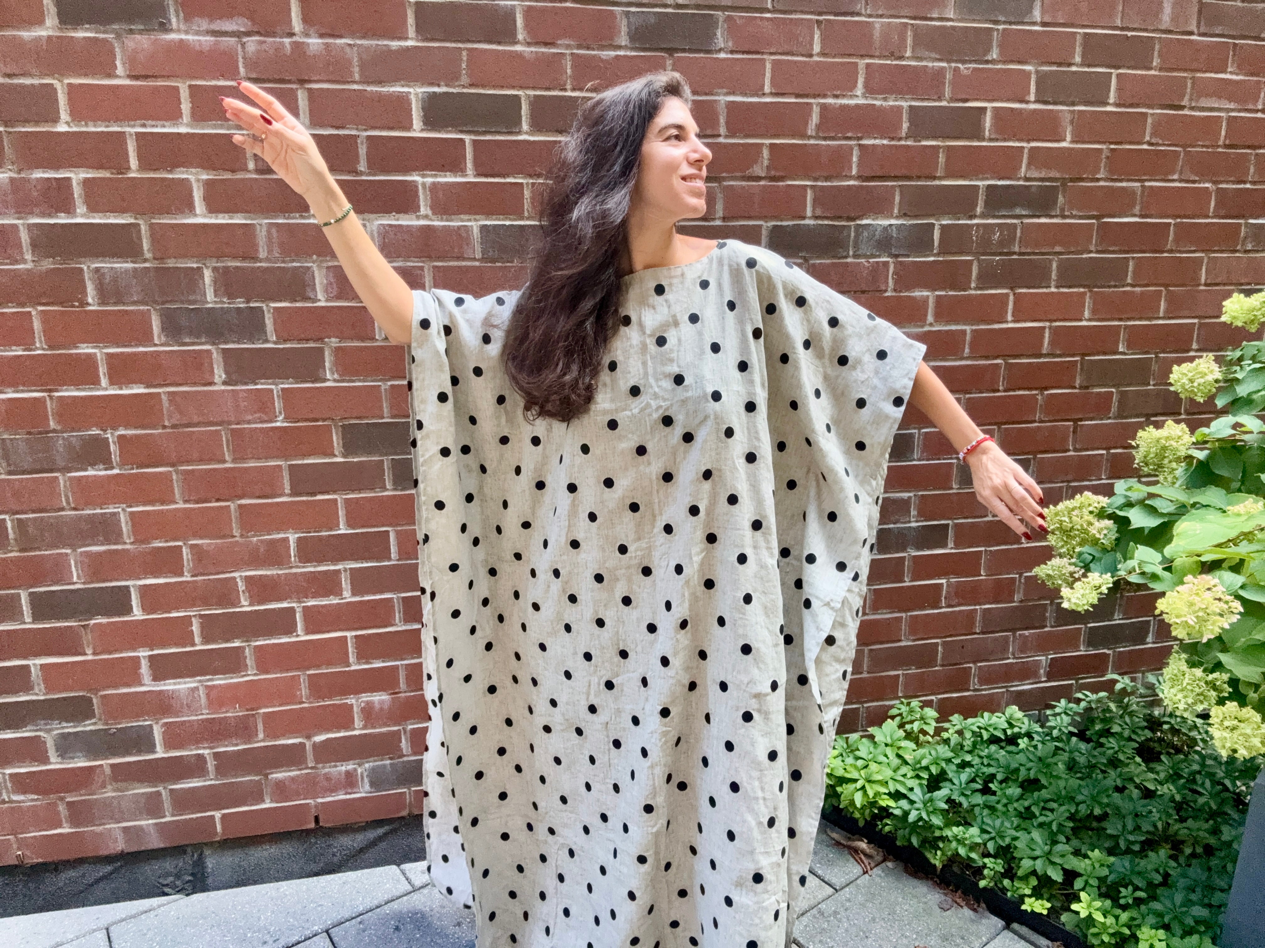 Polka Linen Full Length Kaftan