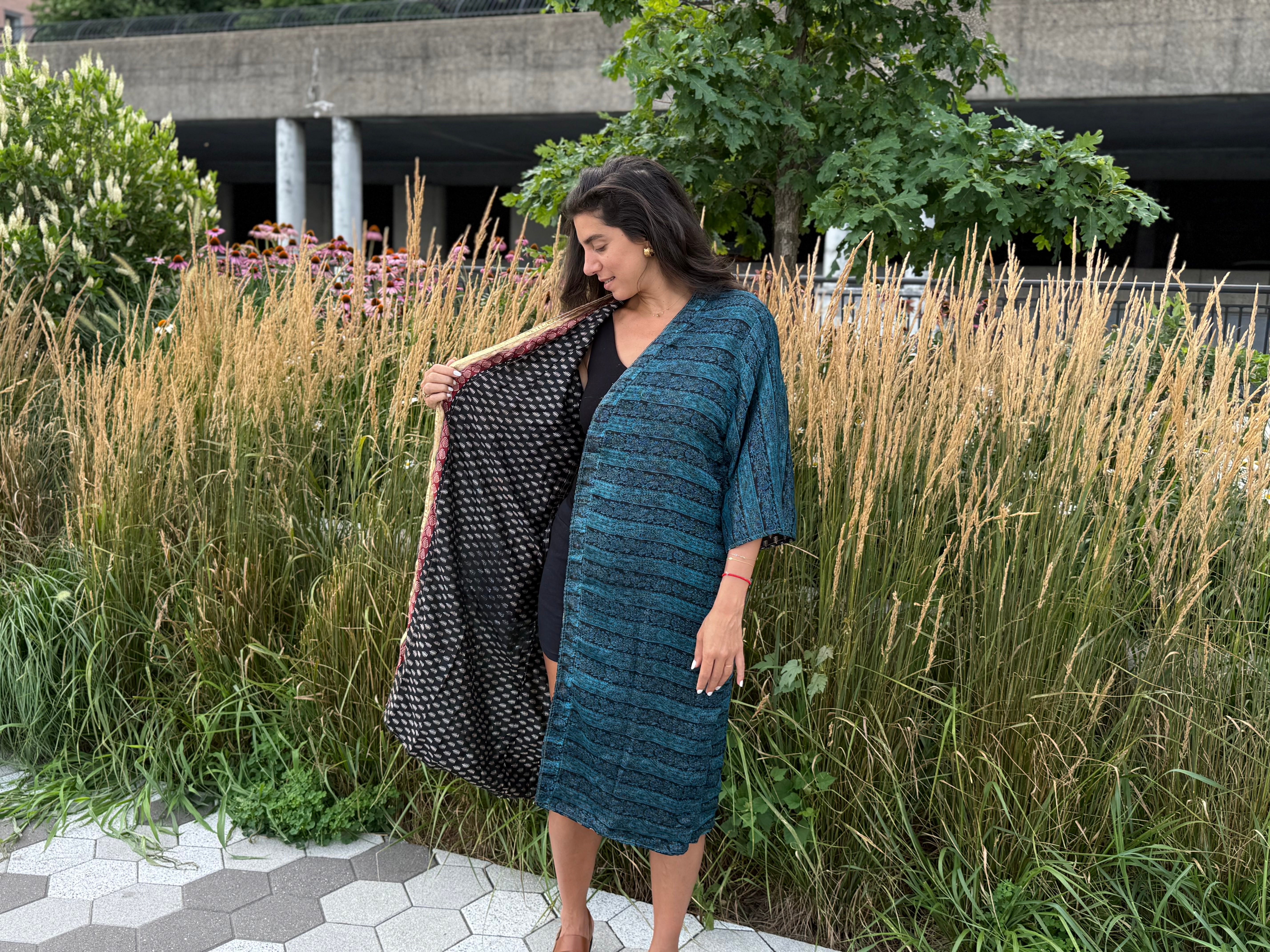 Reversible Saree Kimono - Indigo