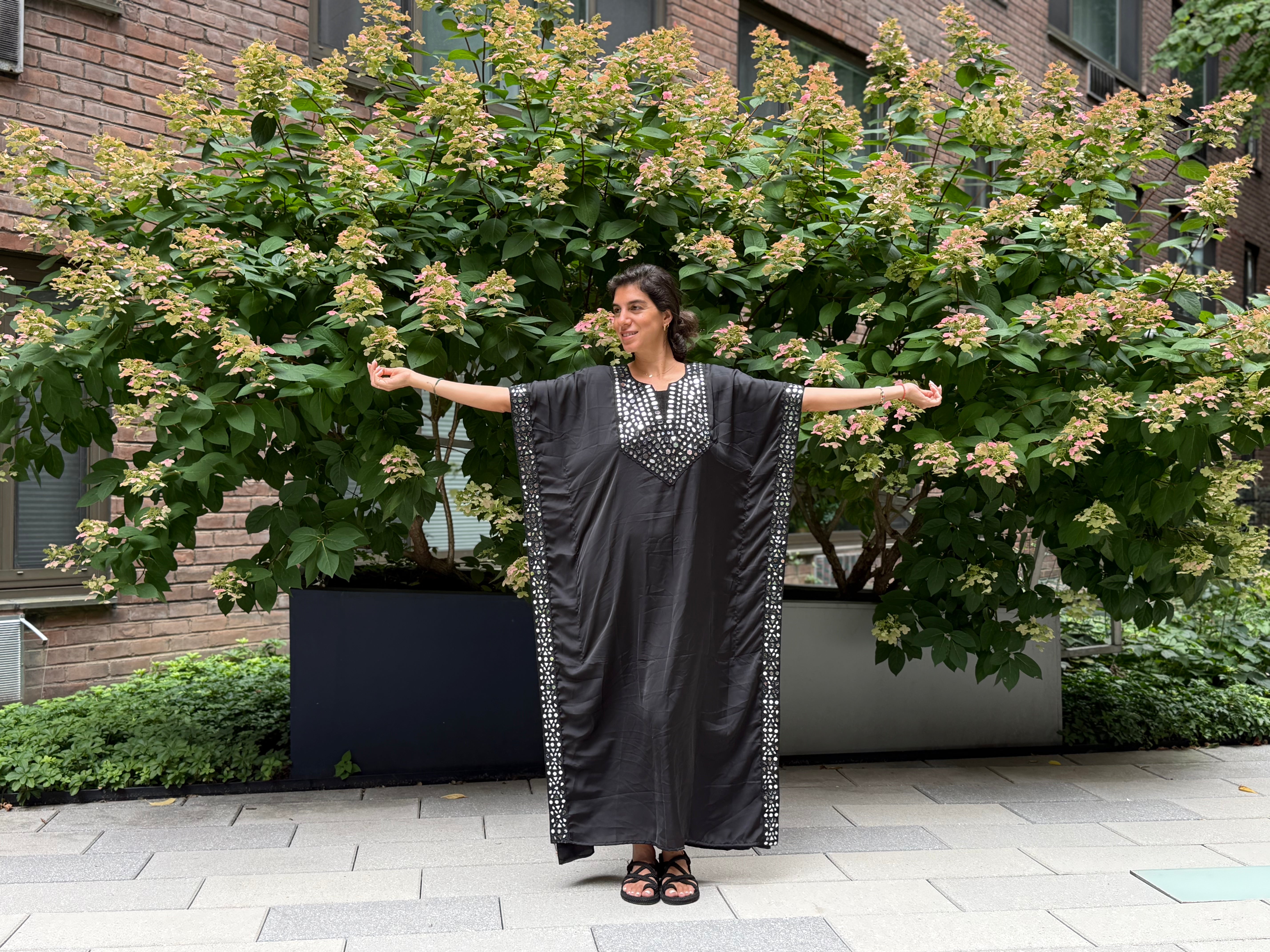 Black Satin Full Length Kaftan