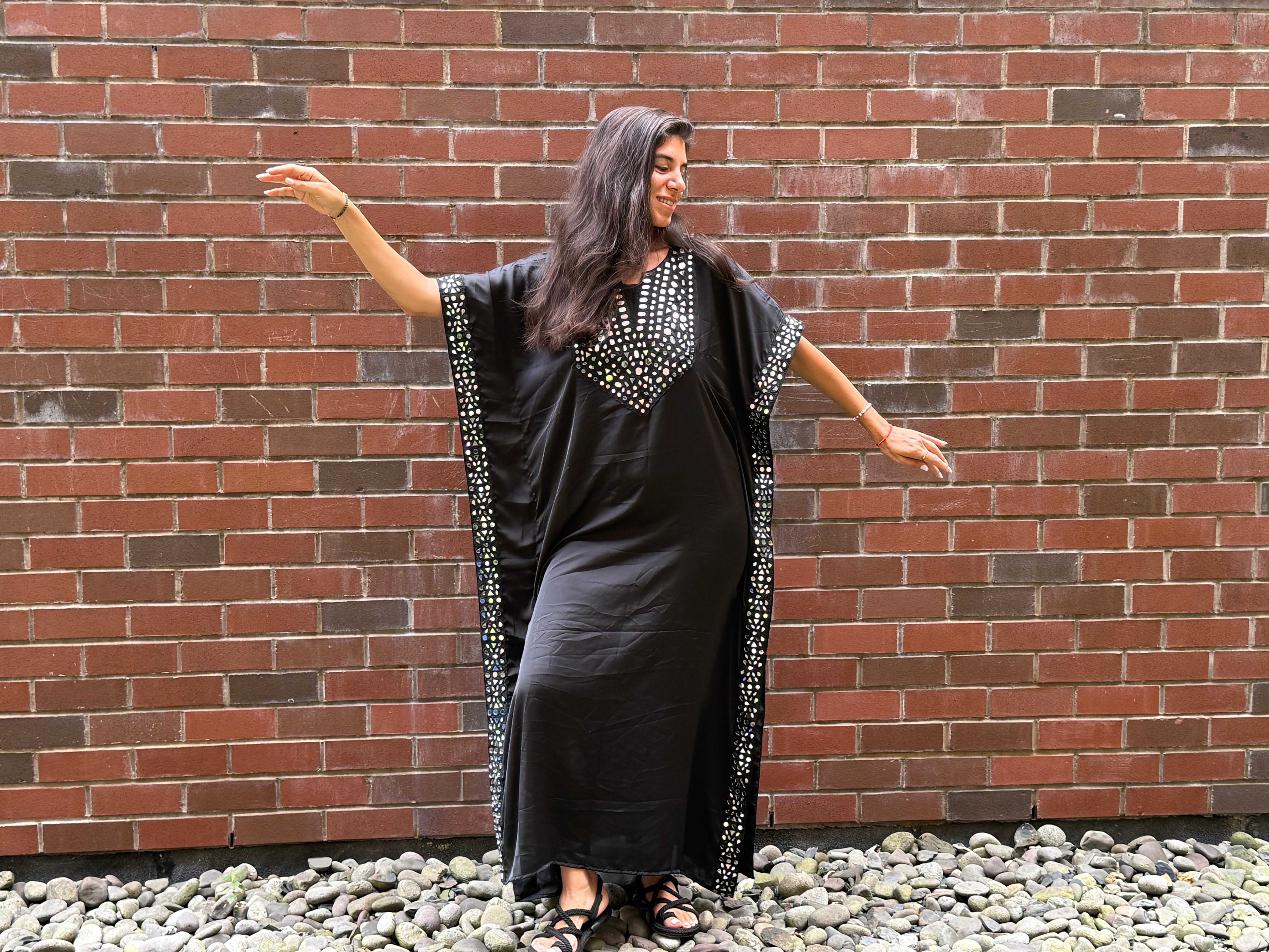 Black Satin Full Length Kaftan