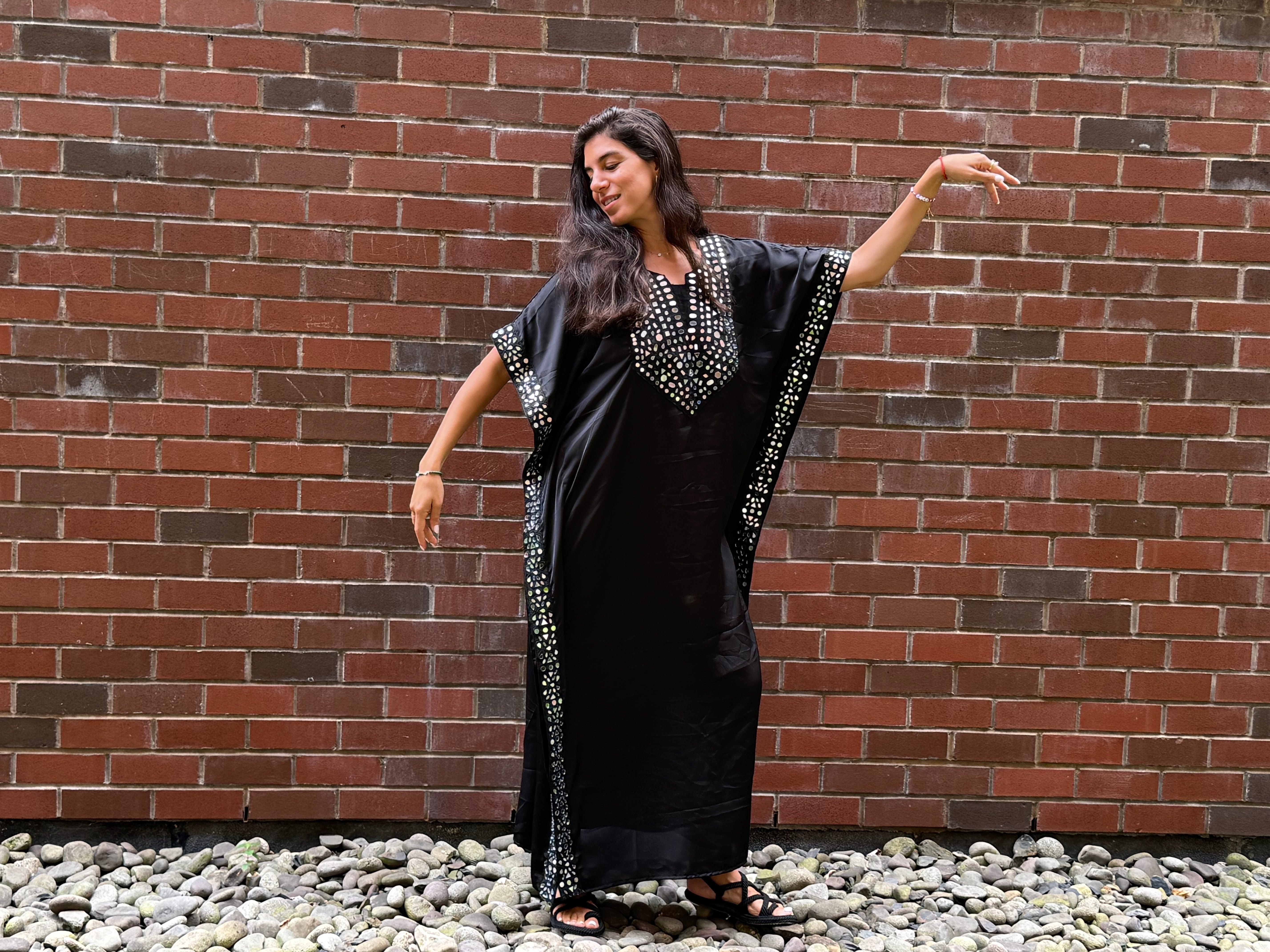 Black Satin Full Length Kaftan