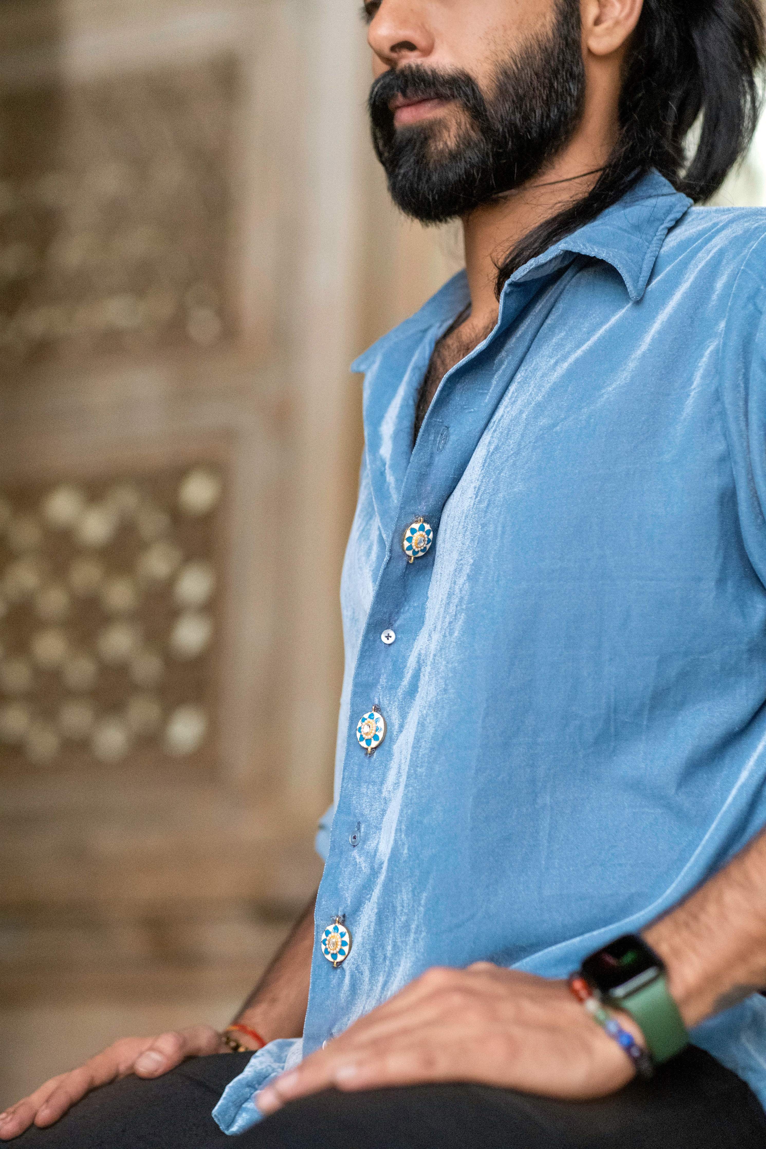 Light Blue Velvet Shirt