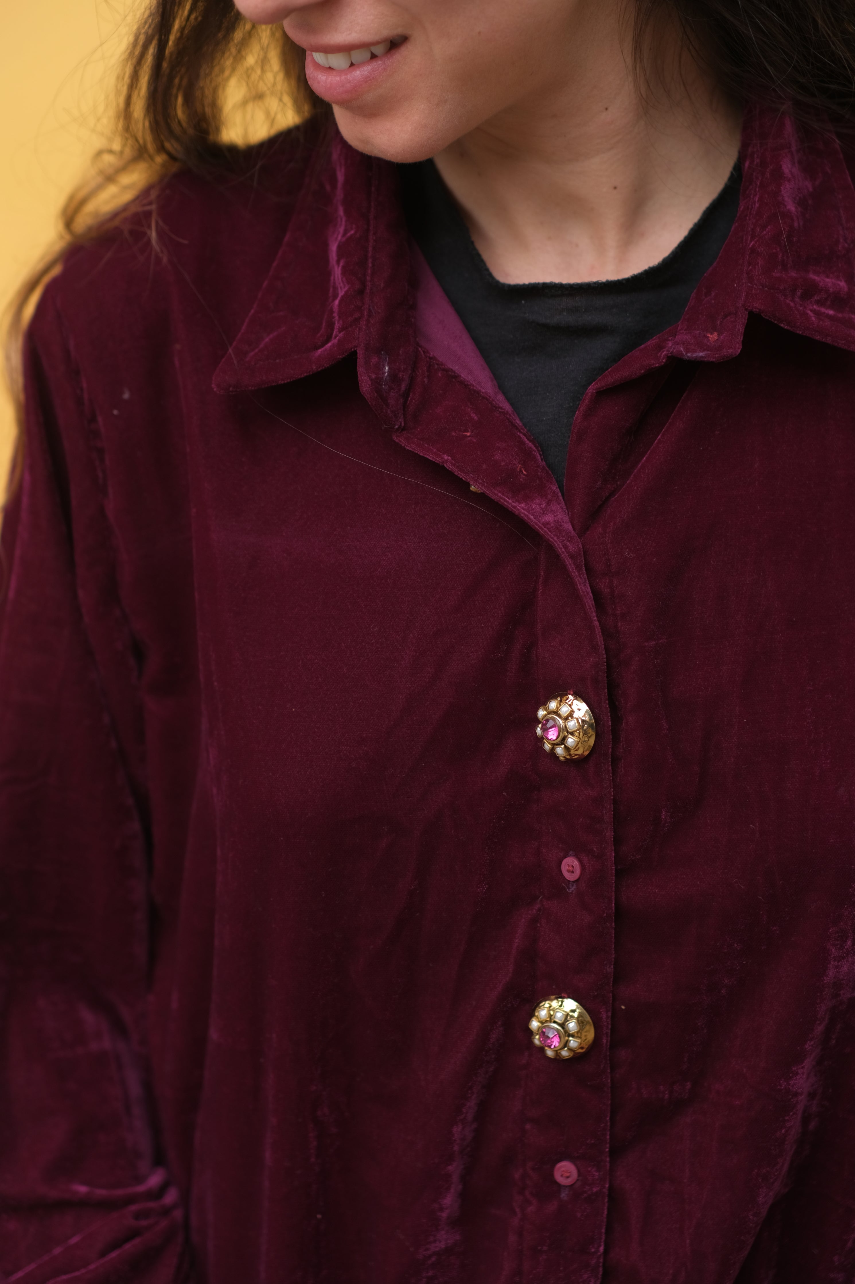 purple velvet dress shirt Velvet Boyfriend Shirt